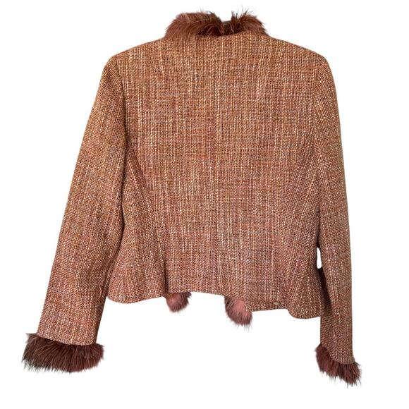 Kay Unger Women's Stunning Orange Tweed Blazer with Ostrich Feather Trim Size 10 - Picture 9 of 9